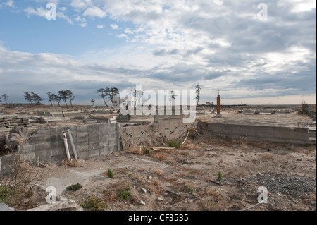 1st anniversary of the Japanese Tsunami approaches, Tsunami damage in the  Mayagi region - Ishinomaki town & Sendai. Stock Photo