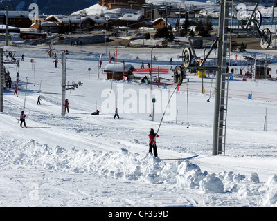 Drag lift, in the French ski resort Serre Chevalier located in the Alps ...