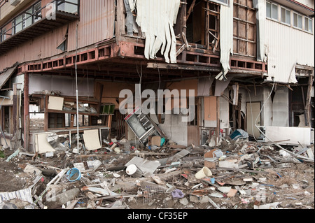 1st anniversary of the Japanese Tsunami approaches, Tsunami damage in the  Mayagi region - Ishinomaki town & Sendai. Stock Photo