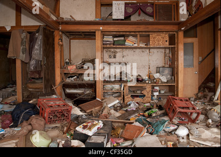 1st anniversary of the Japanese Tsunami approaches, Tsunami damage in the  Mayagi region - Ishinomaki town & Sendai. Stock Photo