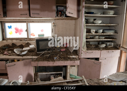 1st anniversary of the Japanese Tsunami approaches, Tsunami damage in the  Mayagi region - Ishinomaki town & Sendai. Stock Photo