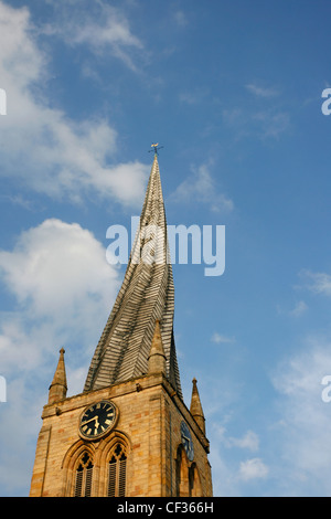 Unusual twisted spire of St Mary's parish church and All Saints in Chesterfield.