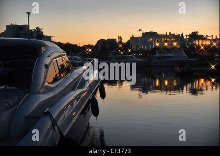 Expensive pleasure boats in the marina at Cala D'Or Majorca Balierics Stock Photo