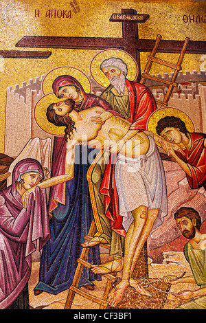 Israel,Jerusalem,Church of the Holy Sepulchre, mosaic artwork of Christ and the cross Stock Photo