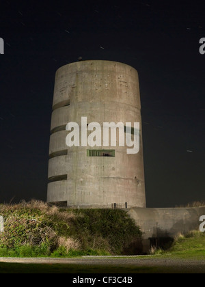 A night time view of a World War Two German rangefinder bunker on Guernsey. Stock Photo