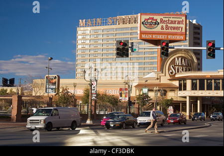 In front of Main Street Station Hotel and Casino in downtown Las Vegas Stock Photo