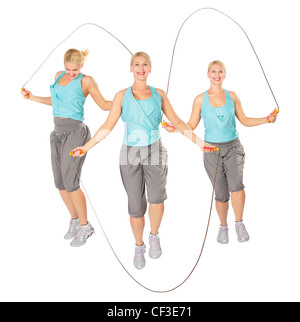 Three women with a skipping rope, collage Stock Photo
