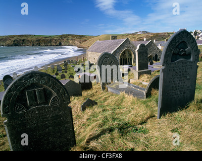 St Hywyn's double-aisled, late Norman church is situated at the end of the Lleyn peninsula, near the embarkation point for pilgr Stock Photo