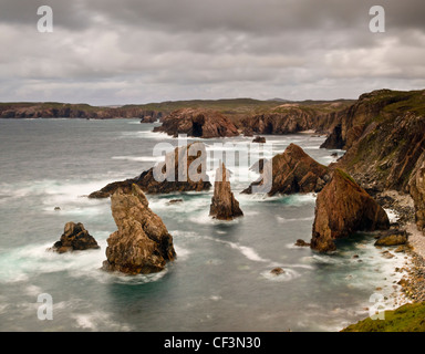 Sea stacks off the western coast of the Isle of Lewis in Scotland. Stock Photo