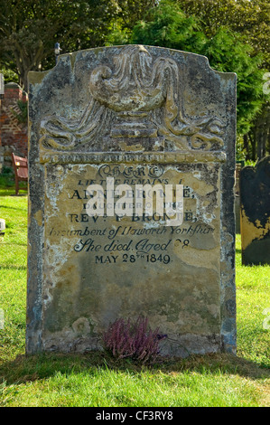 Headstone of Anne Bronte, sister of Charlotte and Emily, in St Marys churchyard. Stock Photo