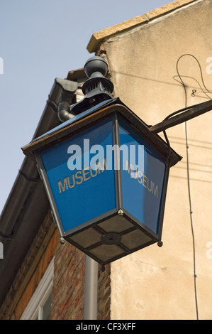 An old blue police lamp hanging outside the Prison and Police Museum in Ripon. Stock Photo