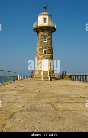 One of two Whitby Lighthouses on the harbour wall. Stock Photo