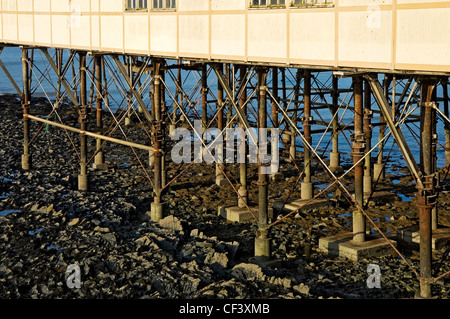Iron columns supporting the Royal Pier, the first pier to open in Wales in 1865. Stock Photo