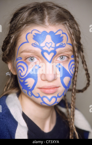 Peter Jensen Backstage London Ready to Wear Autumn Winter Bizarre 'bird' face paint Stock Photo