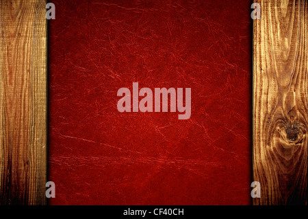 The red leather with wooden panels background texture Stock Photo