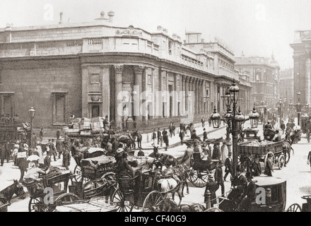 The Bank of England, Threadneedle Street, London, England in the late 19th century. Stock Photo