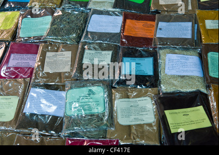 Spices packed and displayed in Darajani market in Stone Town Zanzibar Tanzania Stock Photo