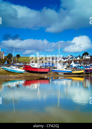Looking across the harbour towards the resort village of Abersoch. Stock Photo