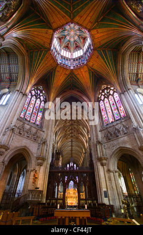 Ely Cathedral octagon viewed from the Nave. The cathedral features prominently on the cover of Pink Floyd's 1994 album The Divis Stock Photo
