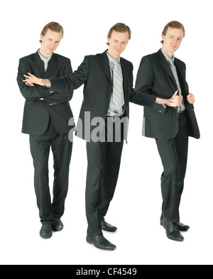 Three businessmen in suit standing on white background, collage Stock Photo