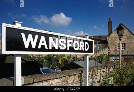 Wansford station sign on the Nene Valley Railway. Stock Photo