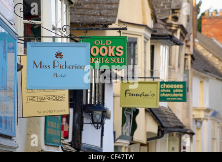 Shop signs in Stamford town centre. Stock Photo