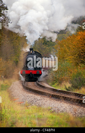The Yorkshire Coast steam express on the North Yorkshire Moors Railway (NYMR) travelling through the Esk Valley. Stock Photo