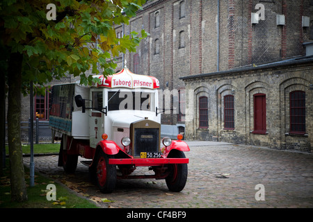 Old truck in the Carlsberg factory. Valby and Vesterbro districts in Copenhagen. Copenhagen, Denmark, North Europe Stock Photo