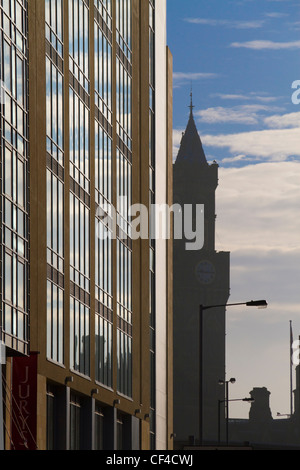 The Jury's Inn Hotel with Bradford Town Hall in the background, Thornton Road, Bradford City Centre. Stock Photo