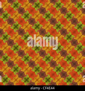 A seamless design of colorful red, yellow and green material textured wallpaper background. Stock Photo
