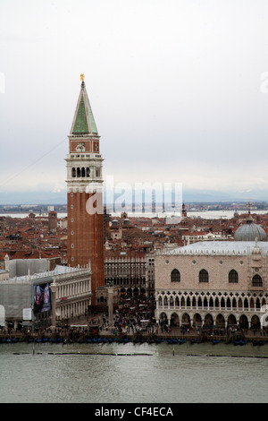 St Marks and  Doges Palace Tronchetto Lido di Venezia - from the campanile - bell tower - of San Giorgio Maggiore Venice Italy Stock Photo