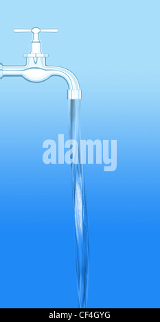 a water tap with realistic flowing water, on a red background Stock ...