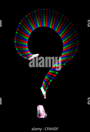 Bright rainbow symbol question mark on black background. Isolated. Stock Photo