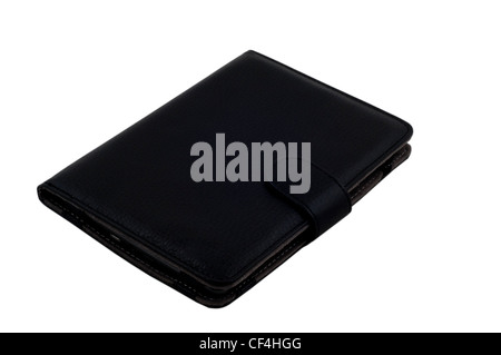 A closed black leather organizer wallet isolated on a white background. Great for concepts related to business, finance, professionalism, and luxury Stock Photo