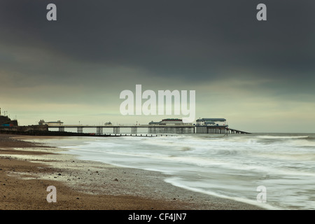 A view toward Cromer Pier on a stormy day. Stock Photo
