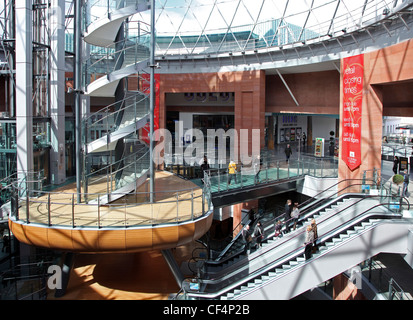 The interior of Victoria Square Shopping Centre in Belfast. Stock Photo