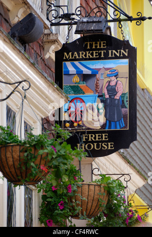 Traditional hanging pub sign outside the former 400 year old public ...