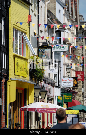 Restaurants, pubs and cafes in Butcher Row, Salisbury. Stock Photo