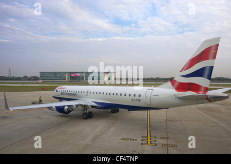 British Airways passenger jet on stand at City Airport, London, England, UK, United Kingdom, GB, Great Britain, British Isles, Stock Photo