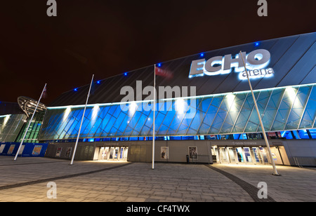 The entrance to Echo Arena Liverpool on the former King's Dock at night. Stock Photo