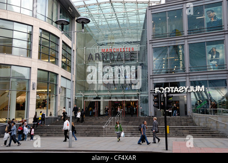 Shoppers outside the Manchester Arndale, the UK's largest inner-city shopping centre, located in the heart of Manchester City Ce Stock Photo