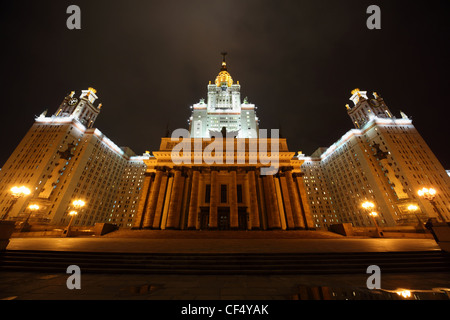 Main building of Lomonosov Moscow State University. Fall. Evening. Stock Photo