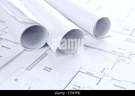 Still life photo of some architectural drawings Stock Photo