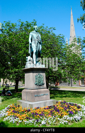 Bronze statue of the Duke of Wellington in Cathedral Close. Stock Photo