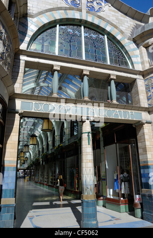 The entrance to the Royal Arcade in Norwich, built in 1899 on the site of the yard of the Royal Hotel. Stock Photo