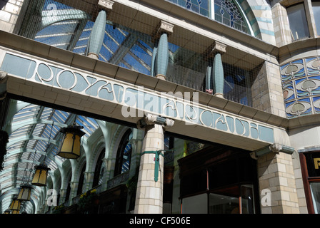 The entrance to the Royal Arcade in Norwich, built in 1899 on the site of the yard of the Royal Hotel. Stock Photo