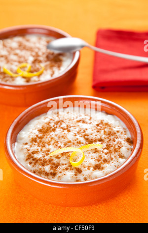 tasty cinnamon rice pudding dessert Stock Photo