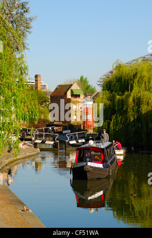 Narrowboat on the Regent's Canal at the City Road Lock. Stock Photo