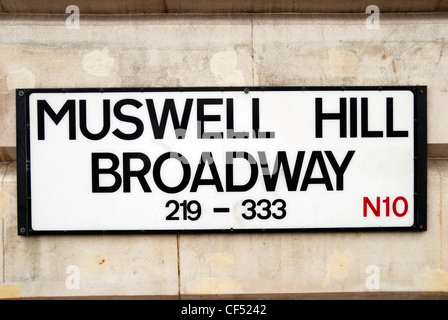 Muswell Hill Broadway N10 street sign. Stock Photo