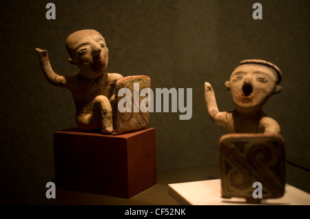 Clay statuettes representing warriors with shields displayed in the National Museum of Anthropology in Mexico City Stock Photo